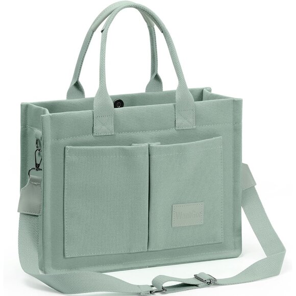Green Canvas Multi-pocket Women's Tote Bag for Work, Travel, Shopping, Casual Us - Picture 1 of 7